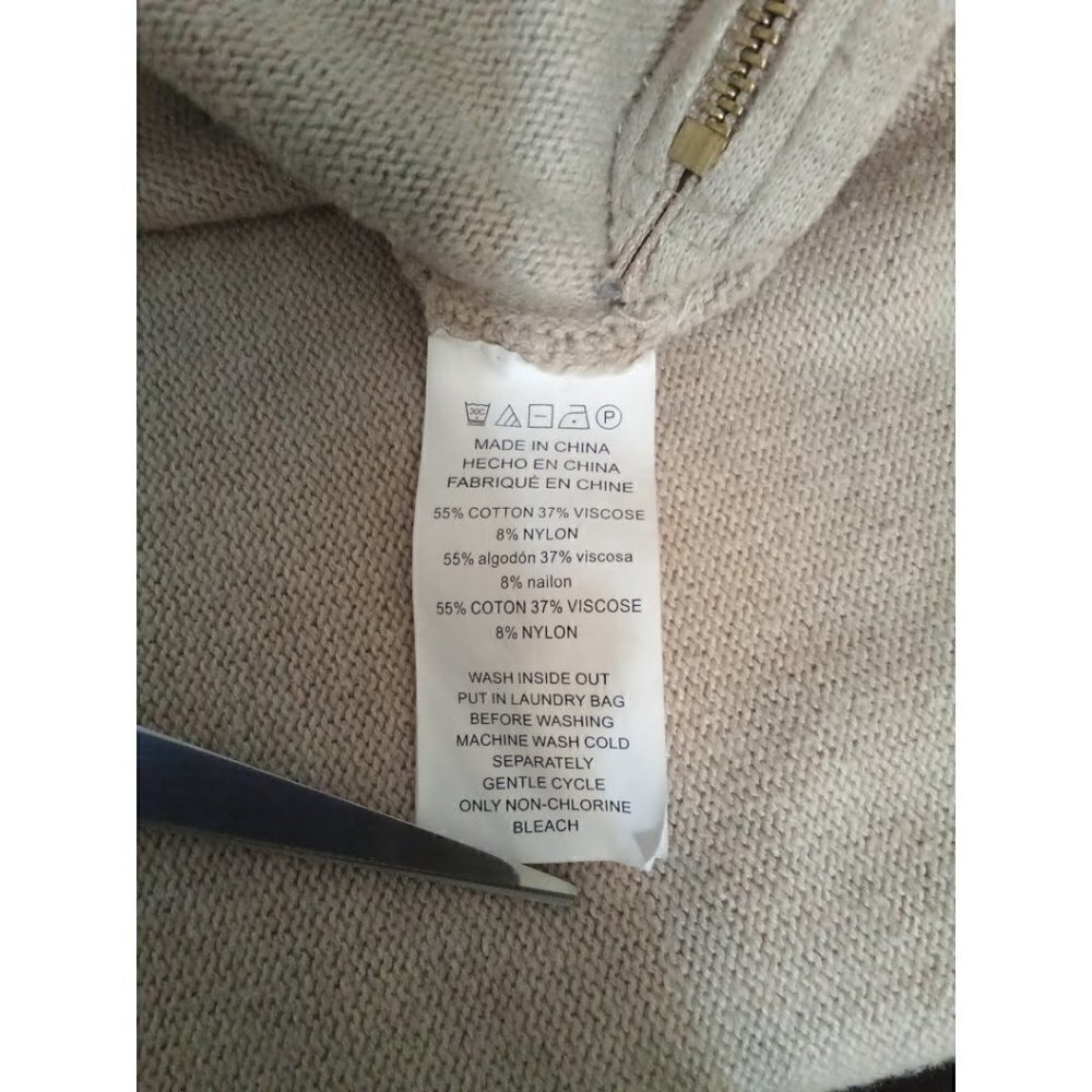 Michael Kors Tan Crew Neck Hi-Lo Double Side Zip Long Sleeve Sweater Sz L - Picture 8 of 9